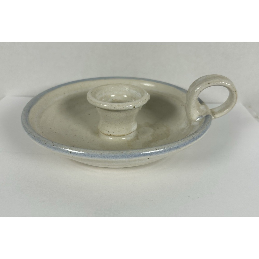 VTG Ceramic Pottery Stoneware Taper Candle Holder 1989 Artist Signed Blue Gray